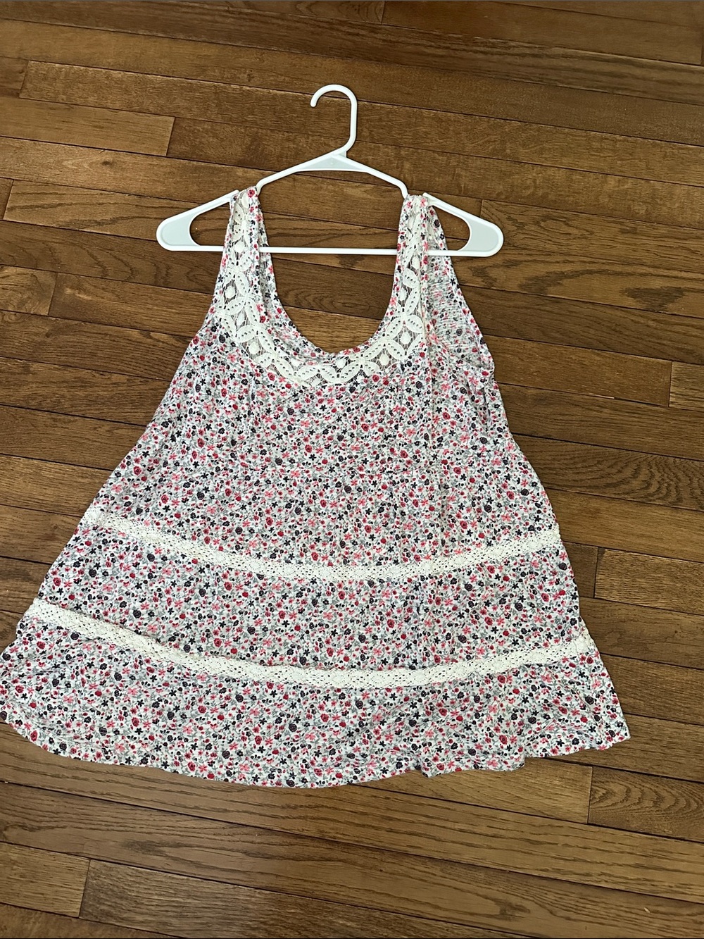 Torrid Floral  Crochet Trim Tank Top - Pink, Black & White